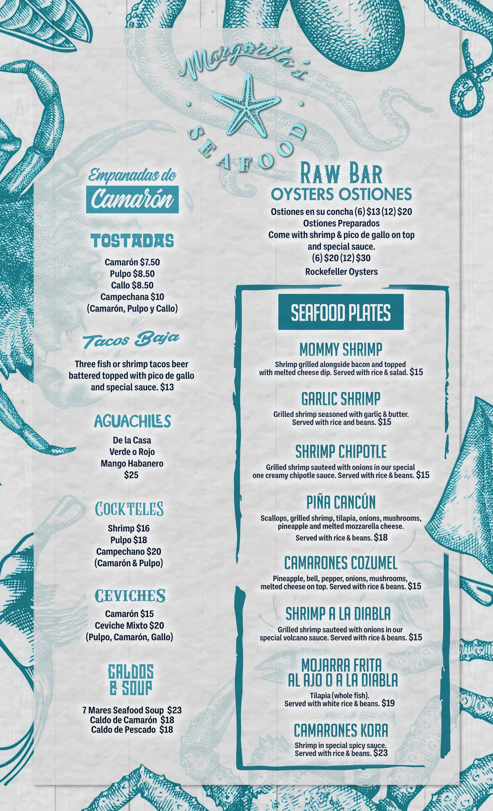 Seafood Menu page 1